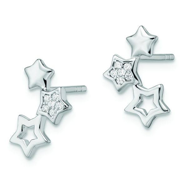 Sterling Silver Rhodium-plated Polished CZ Star Post Earrings - Image 2