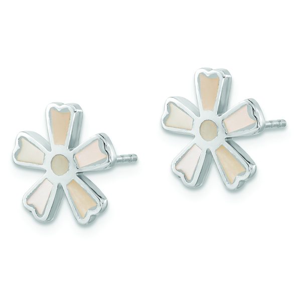 Sterling Silver Rhodium-Plated Polished MOP Flower Post Earrings - Image 2