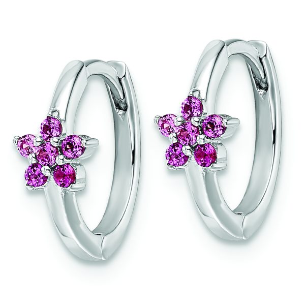 Sterling Silver Rhodium-plated Polished Dark Pink CZ Earrings - Image 2