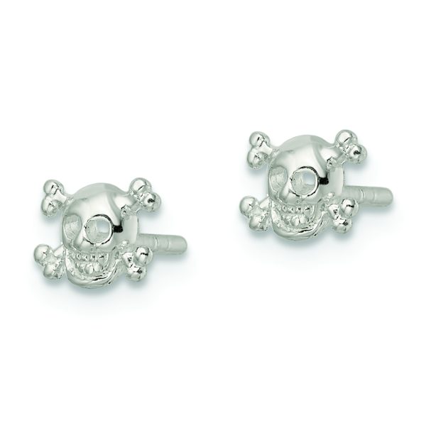 Sterling Silver Polished Skull and Crossbones Post Earrings - Image 2