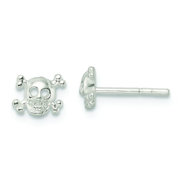 Sterling Silver Polished Skull and Crossbones Post Earrings