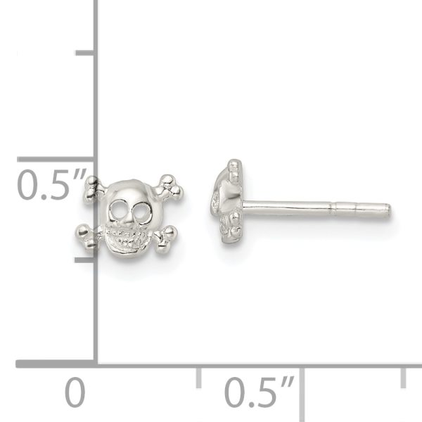 Sterling Silver Polished Skull and Crossbones Post Earrings - Image 3