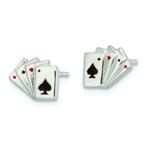 Sterling Silver Polished Playing Cards Post Earrings - Image 2