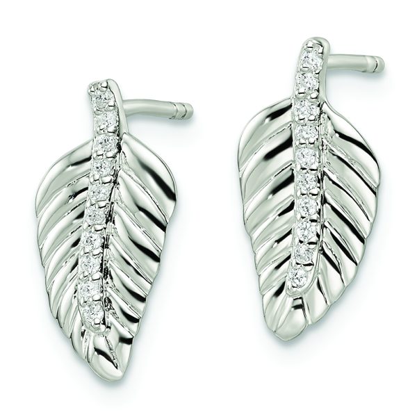 Sterling Silver CZ Leaf Post Earrings - Image 2