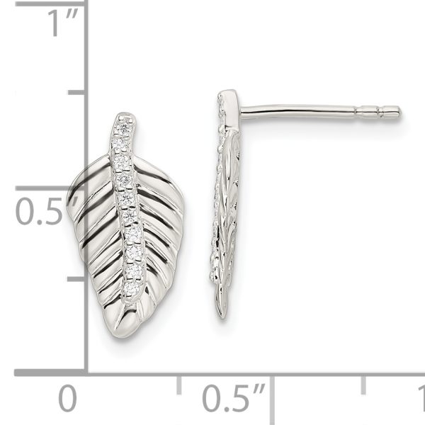 Sterling Silver CZ Leaf Post Earrings - Image 3