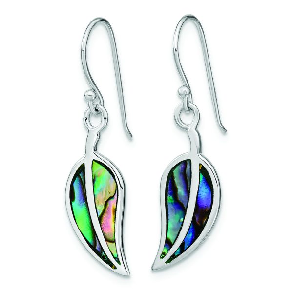 Sterling Silver RH-plated Abalone Leaf Shephard Hook Earrings - Image 2