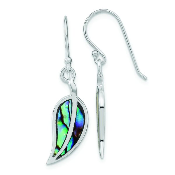 Sterling Silver RH-plated Abalone Leaf Shephard Hook Earrings