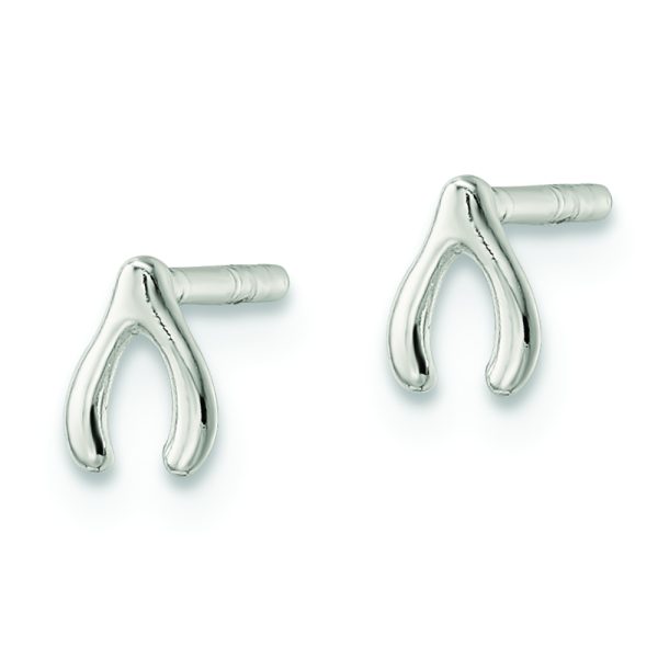 Sterling Silver Polished Wish Bone Post Earrings - Image 2