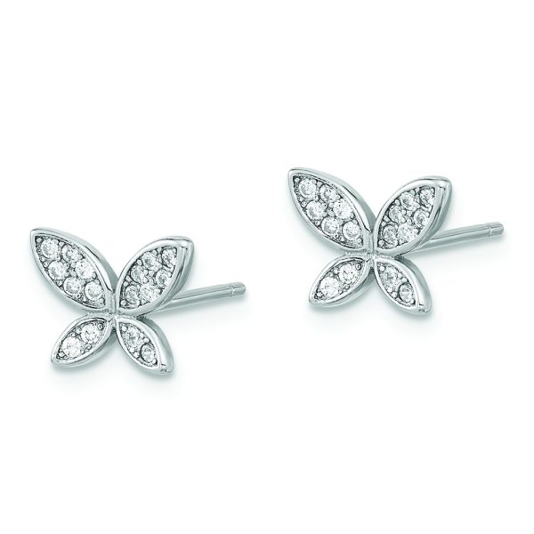 Sterling Silver Rhodium-plated CZ Butterfly Post Earrings - Image 2