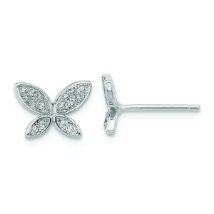 Sterling Silver Rhodium-plated CZ Butterfly Post Earrings