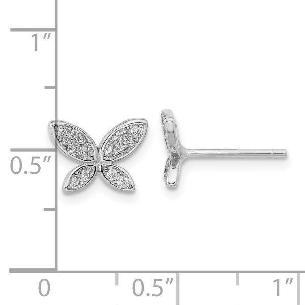 Sterling Silver Rhodium-plated CZ Butterfly Post Earrings - Image 3