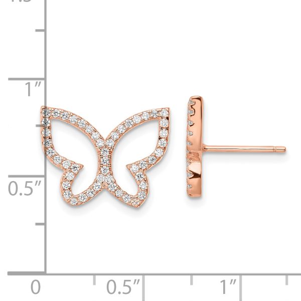 Sterling Silver Rose-tone CZ Open Butterfly Post Earrings - Image 3