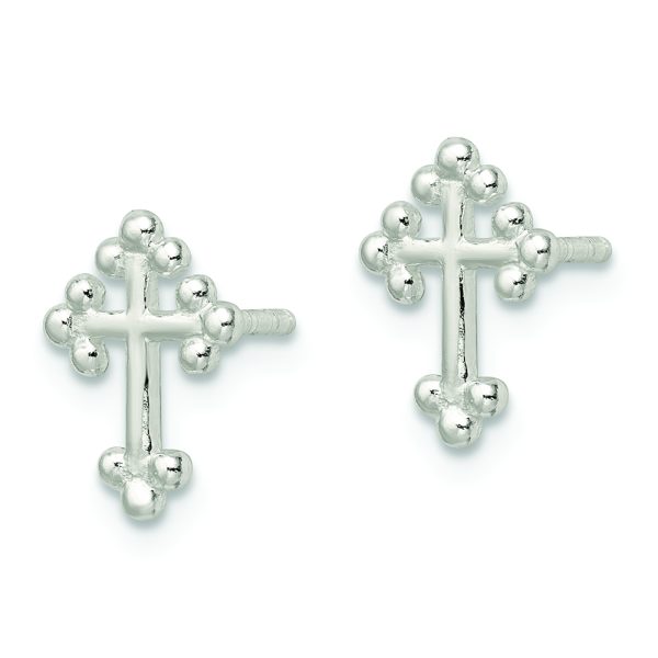 Sterling Silver Polished Budded Cross Post Earrings - Image 2