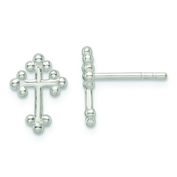 Sterling Silver Polished Budded Cross Post Earrings