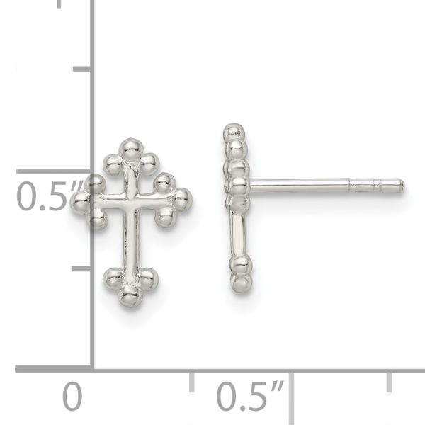 Sterling Silver Polished Budded Cross Post Earrings - Image 3