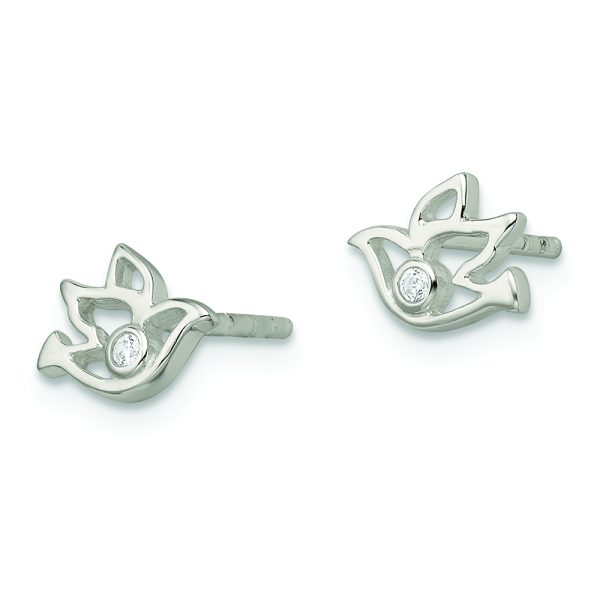 Sterling Silver Polished CZ Dove Post Earrings - Image 2