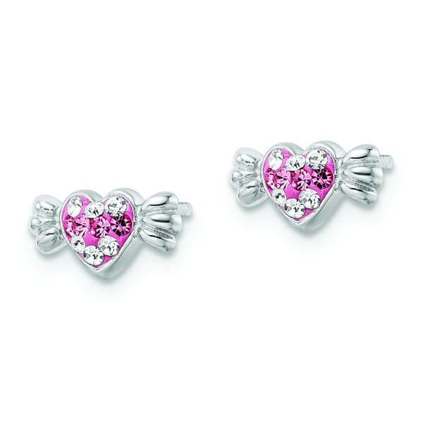 Sterling Silver Rhodium-plated Pink Preciosa Crystal Heart Candy Earrings - Image 2