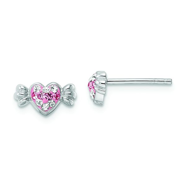 Sterling Silver Rhodium-plated Pink Preciosa Crystal Heart Candy Earrings