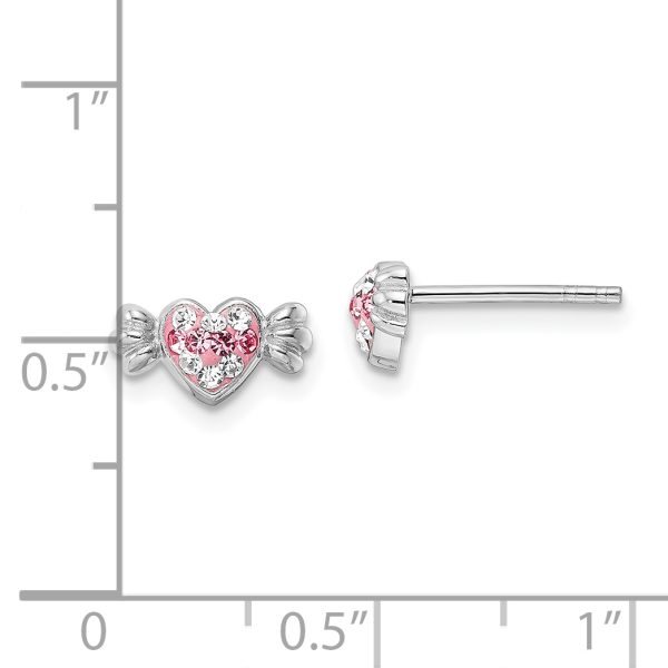 Sterling Silver Rhodium-plated Pink Preciosa Crystal Heart Candy Earrings - Image 3