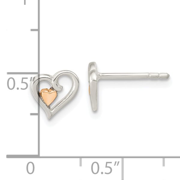 Sterling Silver & Rose-tone Open Heart Children's Post Earrings - Image 3