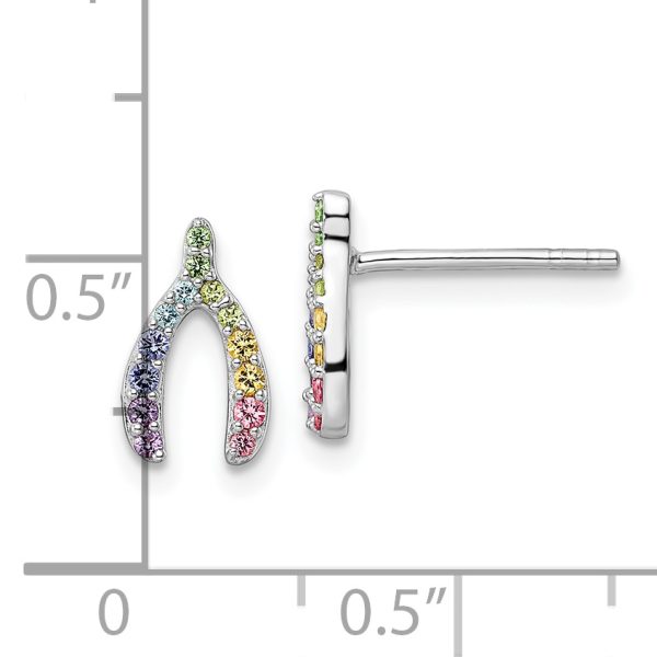 Sterling Silver RH-plated Rainbow Crystal Wishbone Post Earrings - Image 3