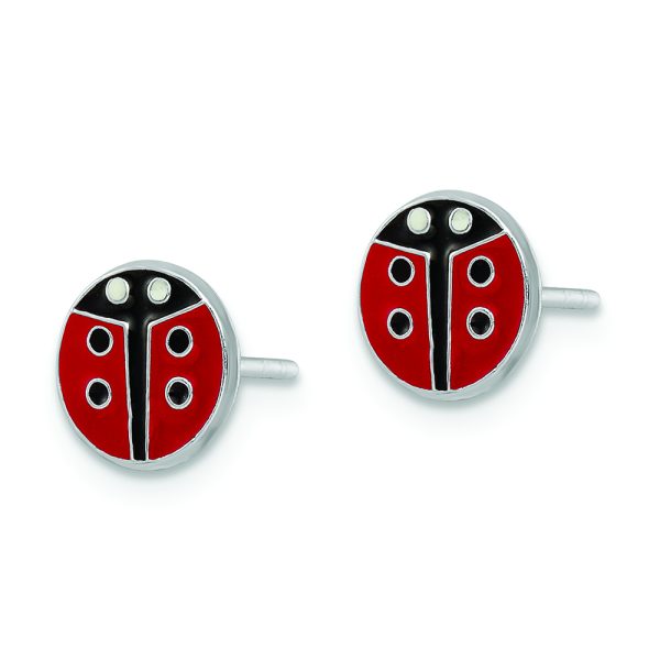 Sterling Silver RH-plated Enameled Ladybug Children's Post Earrings - Image 2