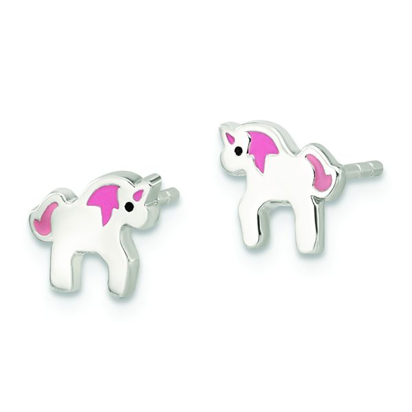 Sterling Silver Rhod-pltd Multicolor Enamel Unicorn Childs Post Earrings - Image 2