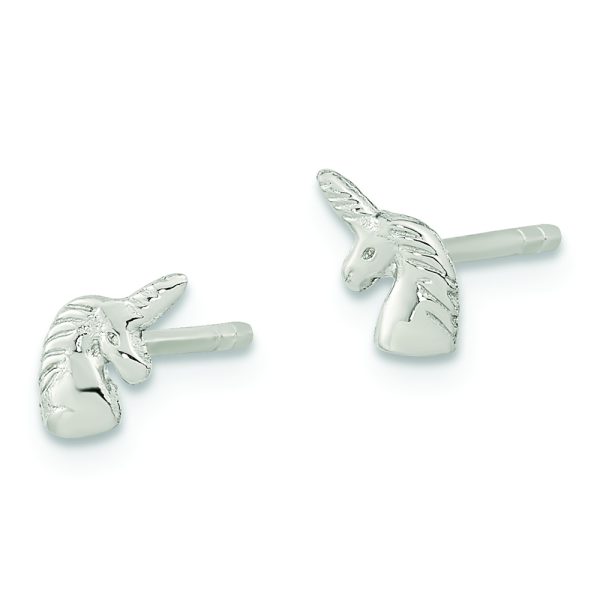 Sterling Silver Rhodium-plated Polished Unicorn Head Post Earrings - Image 2
