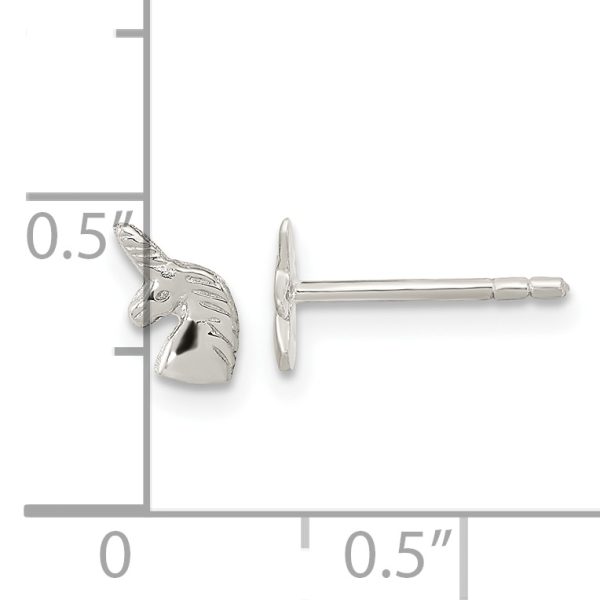 Sterling Silver Rhodium-plated Polished Unicorn Head Post Earrings - Image 3