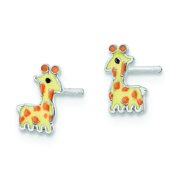 Sterling Silver RH-plated Enameled Giraffe Children's Post Earrings - Image 2