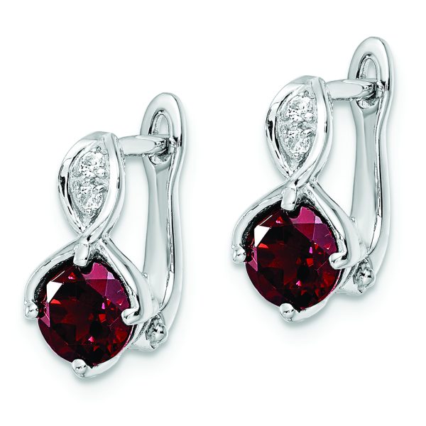 SS RH-plated 2.08t.w. Garnet/White Topaz Hinged Earrings - Image 2