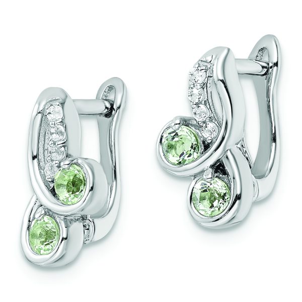 SS Rhod-plate .52t.w. Green Quartz/White Topaz Hinge Earrings - Image 2