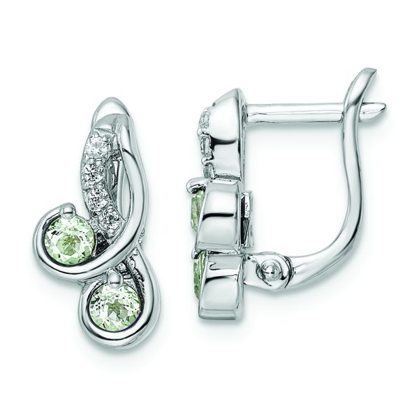 SS Rhod-plate .52t.w. Green Quartz/White Topaz Hinge Earrings