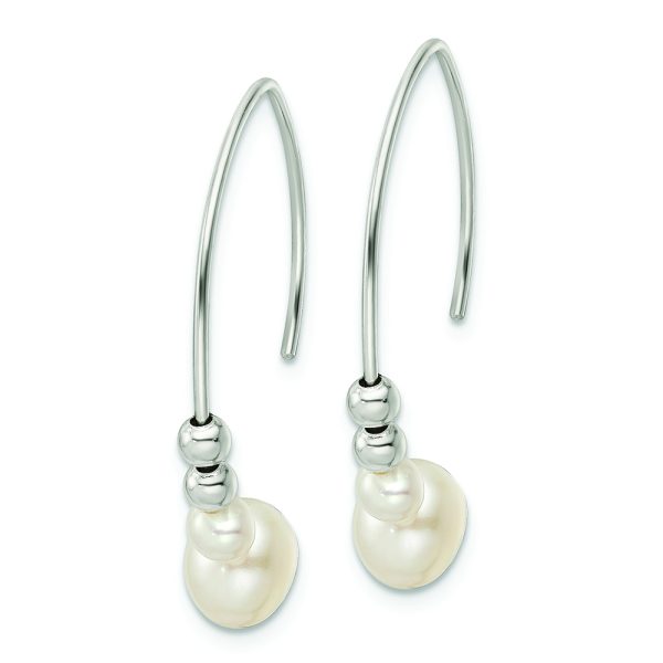 Sterling Silver Rhodium-plated Polished Glass Pearl Dangle Earrings - Image 2