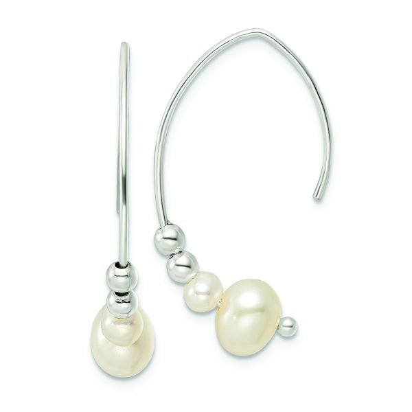 Sterling Silver Rhodium-plated Polished Glass Pearl Dangle Earrings