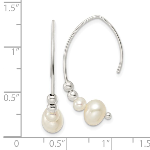 Sterling Silver Rhodium-plated Polished Glass Pearl Dangle Earrings - Image 3