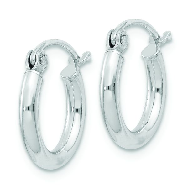 Sterling Silver Rhodium-plated 2mm Round Hoop Earrings - Image 2