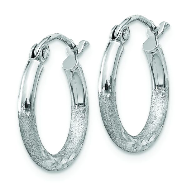 Sterling Silver Rhodium-plated 2mm Polished/Satin Diamond-cut Hoop Earrings - Image 2