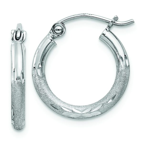 Sterling Silver Rhodium-plated 2mm Polished/Satin Diamond-cut Hoop Earrings