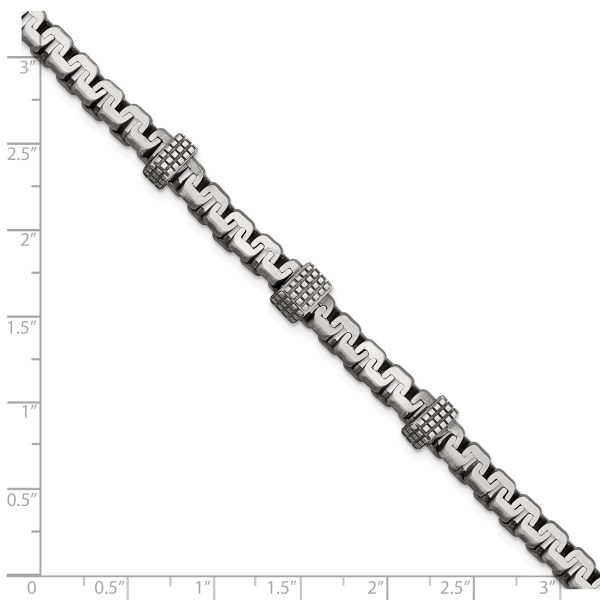 Sterling Silver Mens Antiqued Brushed Textured Link Bracelet - Image 2