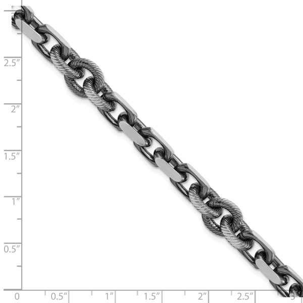 Sterling Silver Mens Antiqued Brushed Cable/Twisted Rolo Bracelet - Image 2