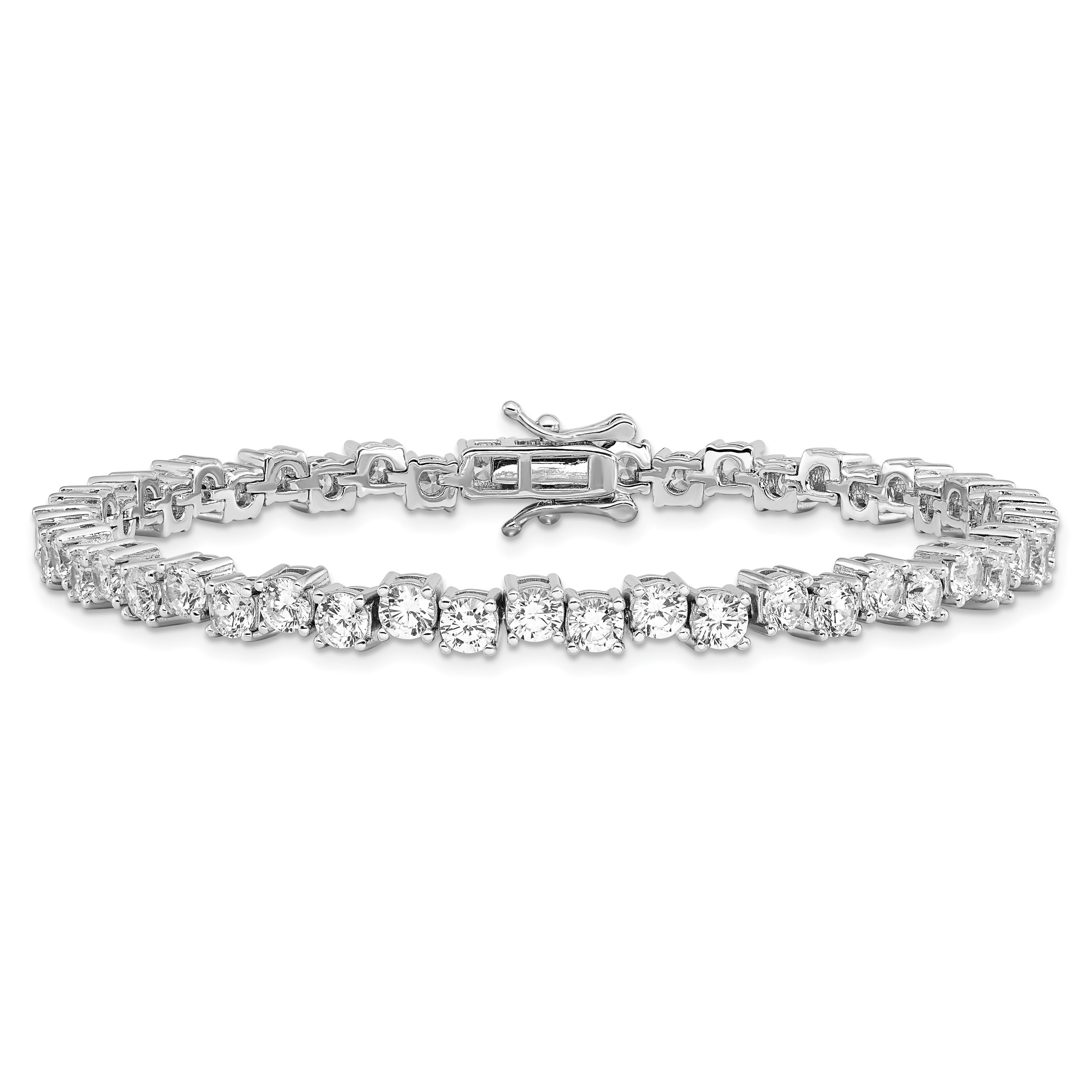 Sterling Silver Rhodium-plated Polished 4mm CZ Bracelet - Image 3
