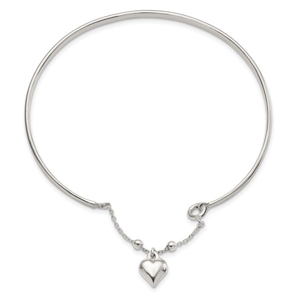 Sterling Silver Puffed Heart Bangle Anklet - Image 3