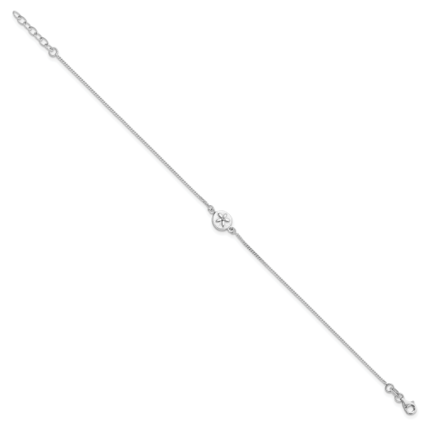 Sterling Silver with CZ Sand Dollar 9in Plus 1 in Ext. Anklet - Image 2