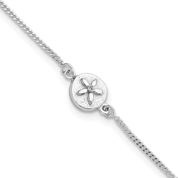 Sterling Silver with CZ Sand Dollar 9in Plus 1 in Ext. Anklet