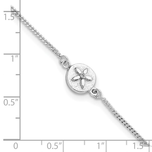 Sterling Silver with CZ Sand Dollar 9in Plus 1 in Ext. Anklet - Image 3