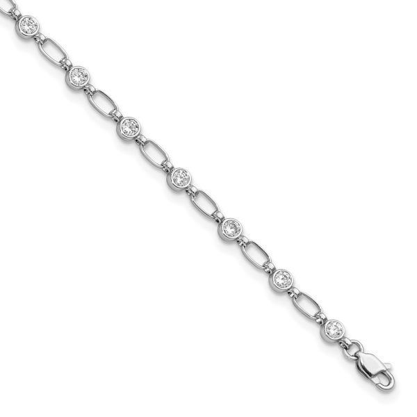 Sterling Silver Rhodium-plated Polished CZ Anklet