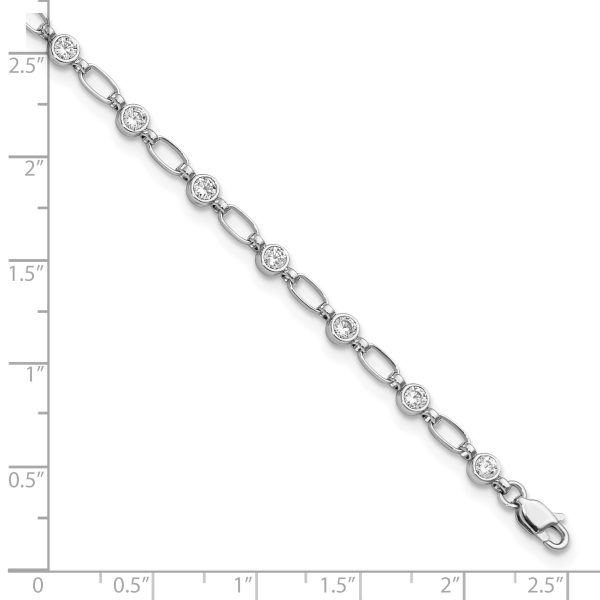 Sterling Silver Rhodium-plated Polished CZ Anklet - Image 2