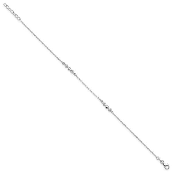 Sterling Silver CZ 3-Diamond Shapes 9in Plus 1 in Ext. Anklet - Image 2