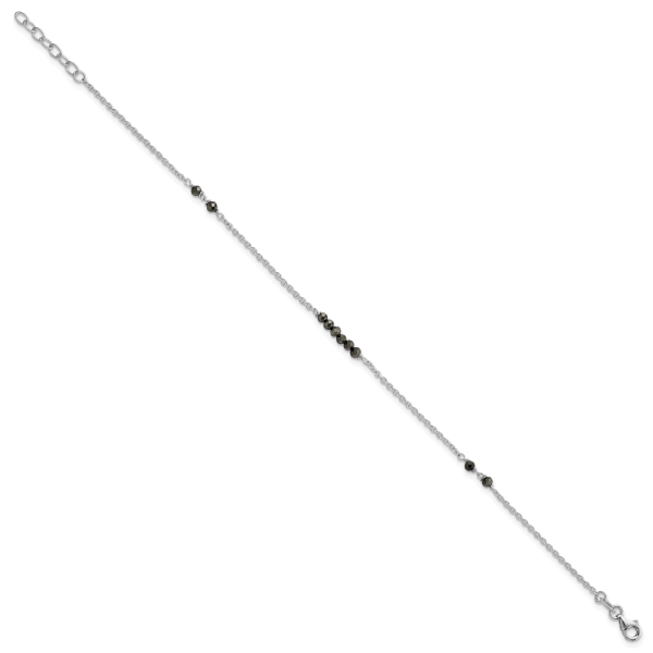 Sterling Silver Black CZ Beads 9in Plus 1 in Ext. Anklet - Image 2